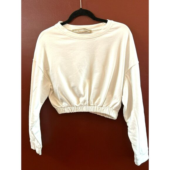 VDR Viadellerose Women's Couture White Cropped Sweatshirt Smocked Waist Small - Picture 1 of 4